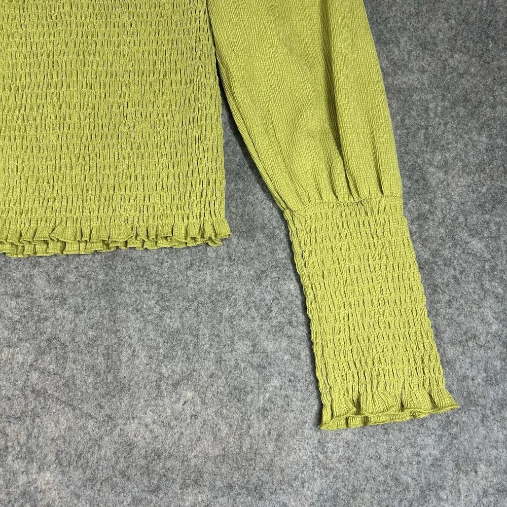 Anthropologie Top Women's Small Green Puff Sleeve Smocked Blouse